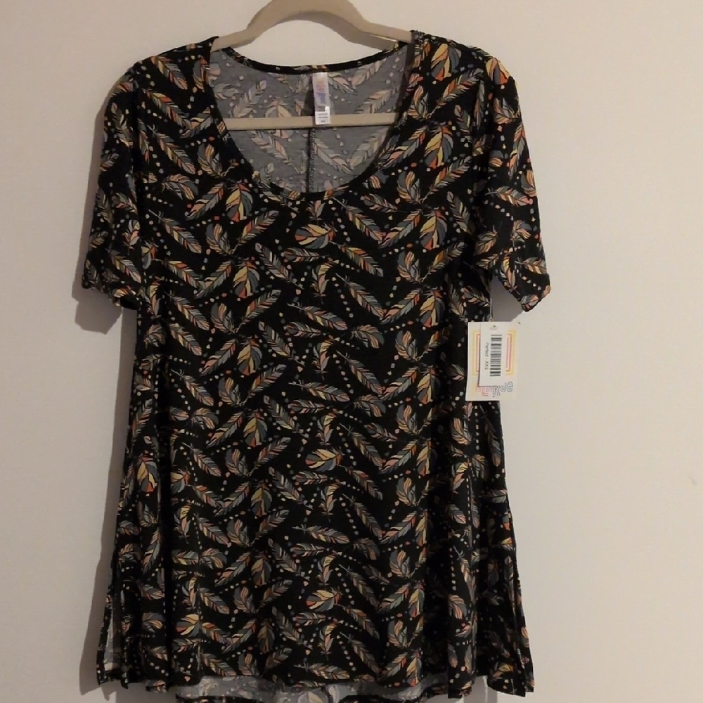 LuLaRoe Tan Graphic Relaxed Blouse